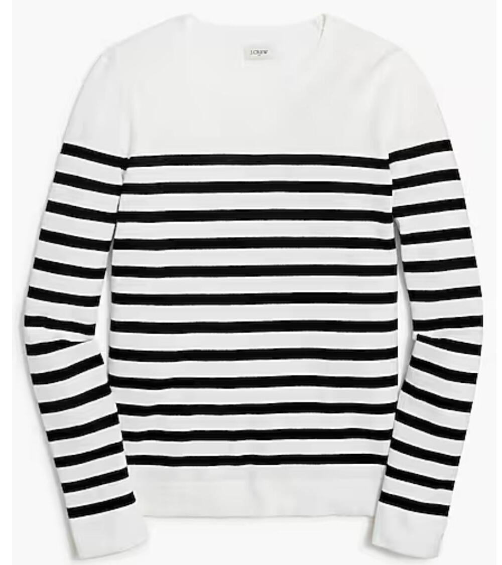 Madewell Teddie Sweater WMNS S Black White Stripe Pullover Crew Neck Cotton Knit